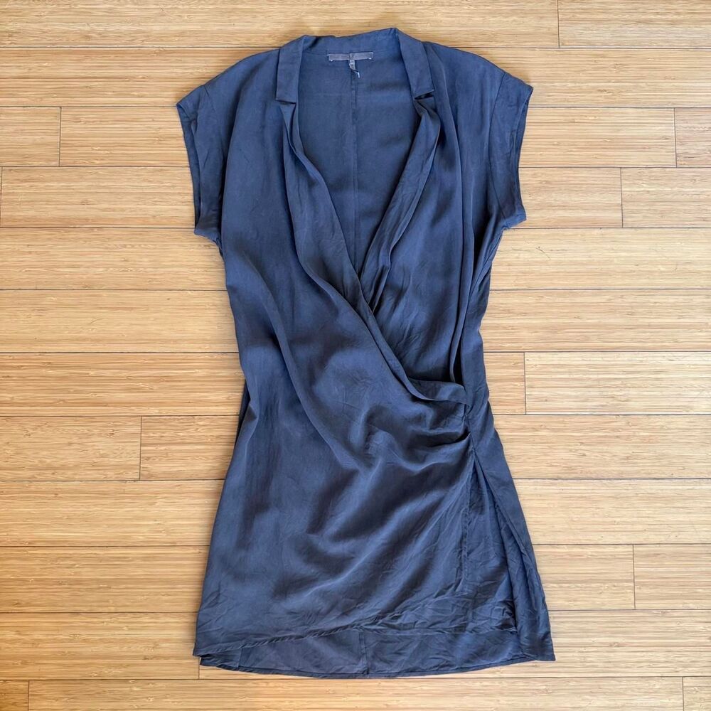 Halston Heritage Gray Silk Draped Wrap Mini Dress 10